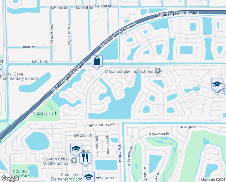 map of restaurants, bars, coffee shops, grocery stores, and more near 5124 Southwest 137th Terrace in Miramar