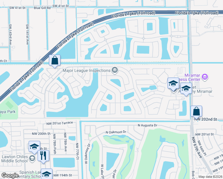 map of restaurants, bars, coffee shops, grocery stores, and more near 13213 Southwest 52nd Street in Miramar