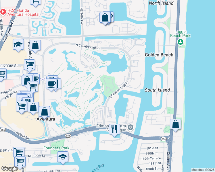 map of restaurants, bars, coffee shops, grocery stores, and more near 19951 Northeast 36th Place in Aventura