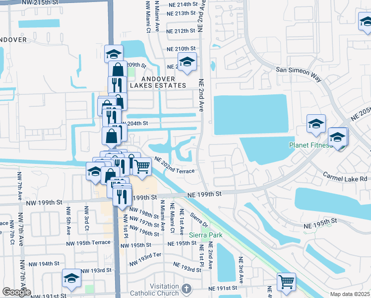 map of restaurants, bars, coffee shops, grocery stores, and more near 20310 Northeast 2nd Avenue in Miami Gardens
