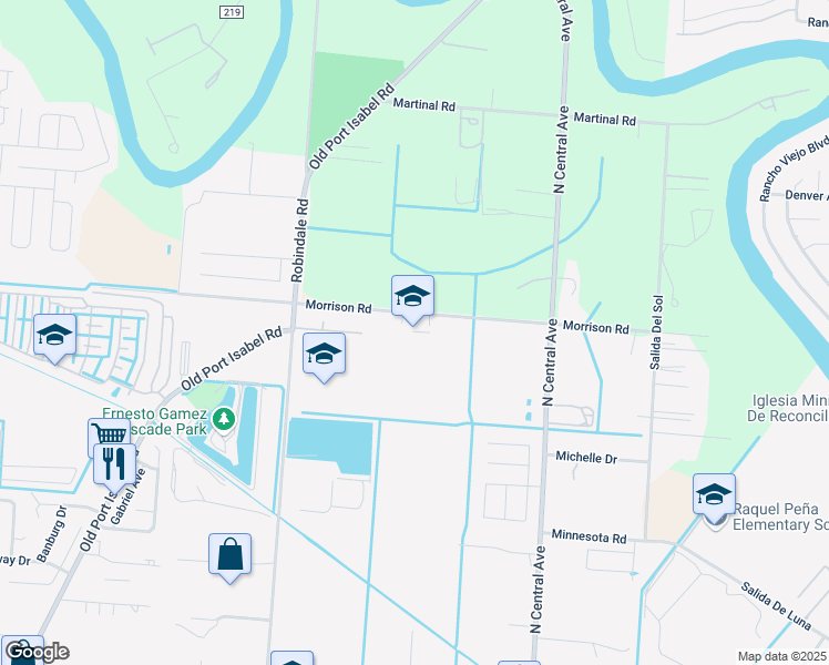 map of restaurants, bars, coffee shops, grocery stores, and more near 4350 Morrison Road in Brownsville
