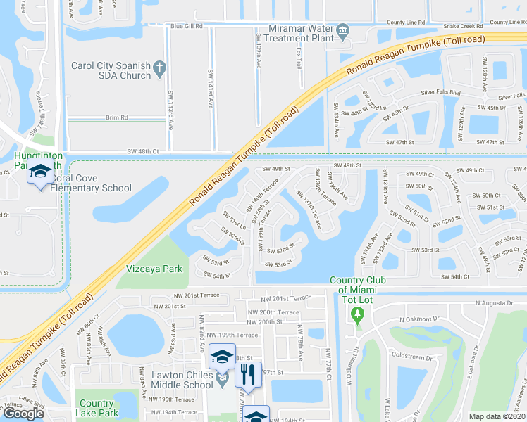 map of restaurants, bars, coffee shops, grocery stores, and more near 5056 Southwest 139th Terrace in Miramar
