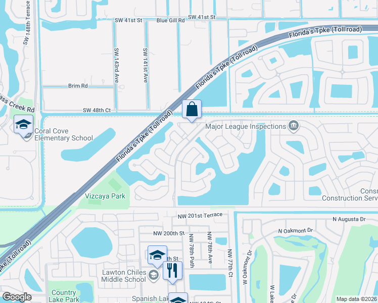 map of restaurants, bars, coffee shops, grocery stores, and more near 5013 Southwest 140th Terrace in Miramar