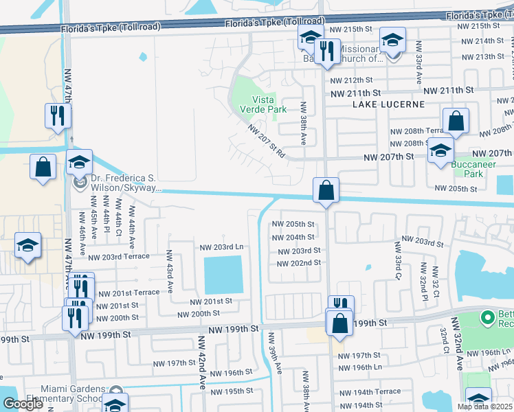 map of restaurants, bars, coffee shops, grocery stores, and more near 3931 Northwest 207th Drive in Miami Gardens