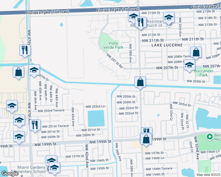 map of restaurants, bars, coffee shops, grocery stores, and more near 3931 Northwest 207th Drive in Miami Gardens