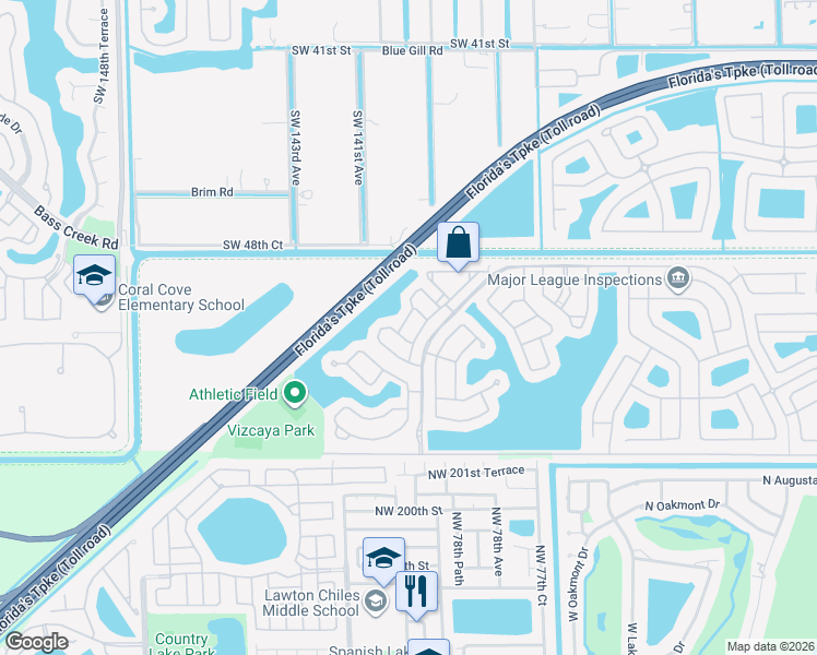 map of restaurants, bars, coffee shops, grocery stores, and more near 5072 Southwest 141st Avenue in Miramar
