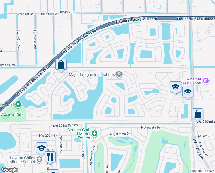 map of restaurants, bars, coffee shops, grocery stores, and more near 5049 Southwest 134th Avenue in Miramar