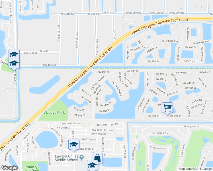 map of restaurants, bars, coffee shops, grocery stores, and more near 13933 Southwest 50th Street in Miramar