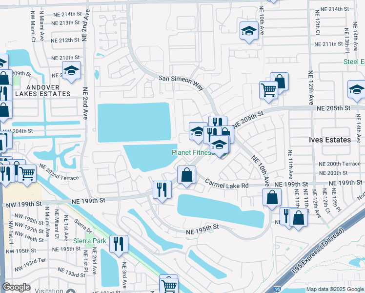 map of restaurants, bars, coffee shops, grocery stores, and more near 675 Ives Dairy Road in Miami