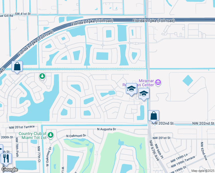 map of restaurants, bars, coffee shops, grocery stores, and more near 12845 Southwest 50th Court in Miramar