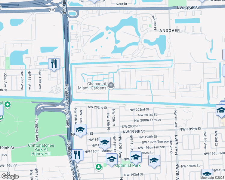 map of restaurants, bars, coffee shops, grocery stores, and more near 1232 Northwest 204th Street in Miami Gardens