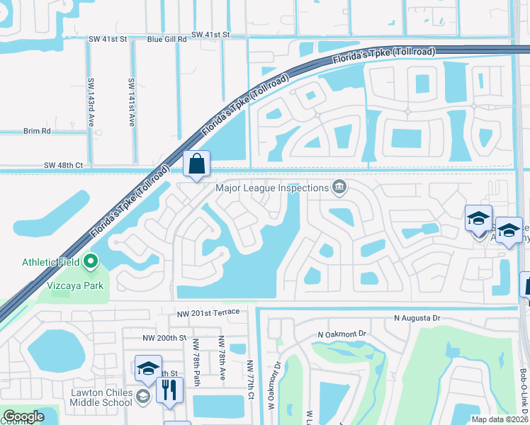map of restaurants, bars, coffee shops, grocery stores, and more near 5036 Southwest 136th Avenue in Miramar