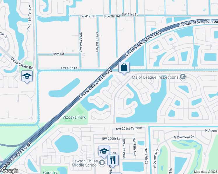 map of restaurants, bars, coffee shops, grocery stores, and more near 5072 Southwest 141st Avenue in Miramar