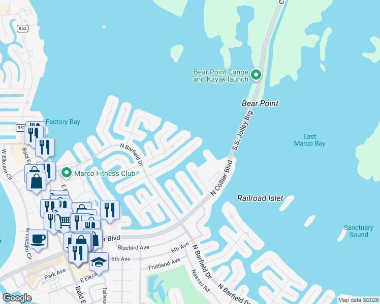 map of restaurants, bars, coffee shops, grocery stores, and more near 1285 Martinique Court in Marco Island