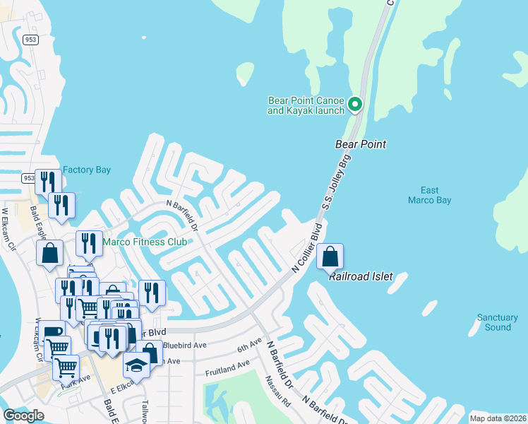 map of restaurants, bars, coffee shops, grocery stores, and more near 1285 Martinique Court in Marco Island
