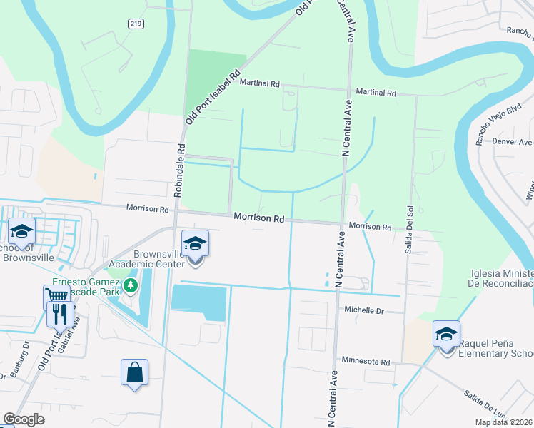map of restaurants, bars, coffee shops, grocery stores, and more near 4355 Morrison Road in Brownsville