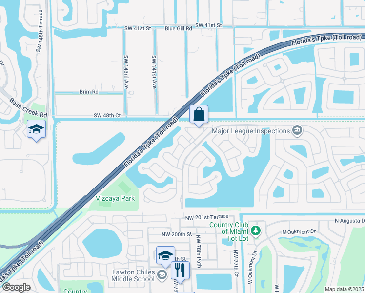 map of restaurants, bars, coffee shops, grocery stores, and more near 14062 Southwest 50th Lane in Miramar