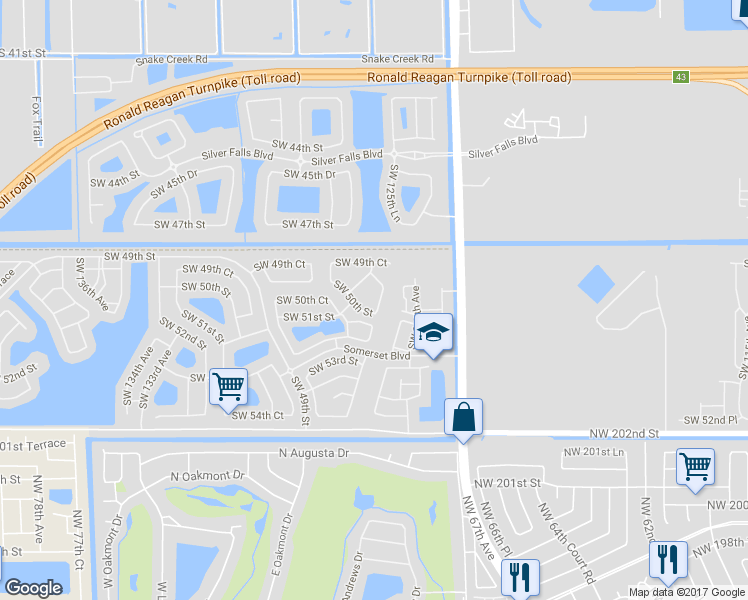 map of restaurants, bars, coffee shops, grocery stores, and more near 4978 Southwest 127th Avenue in Miramar