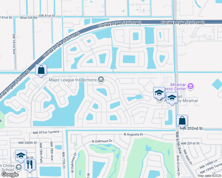 map of restaurants, bars, coffee shops, grocery stores, and more near 5017 Southwest 131st Avenue in Miramar