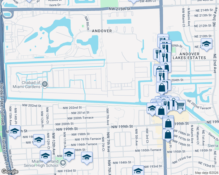 map of restaurants, bars, coffee shops, grocery stores, and more near in Miami Gardens