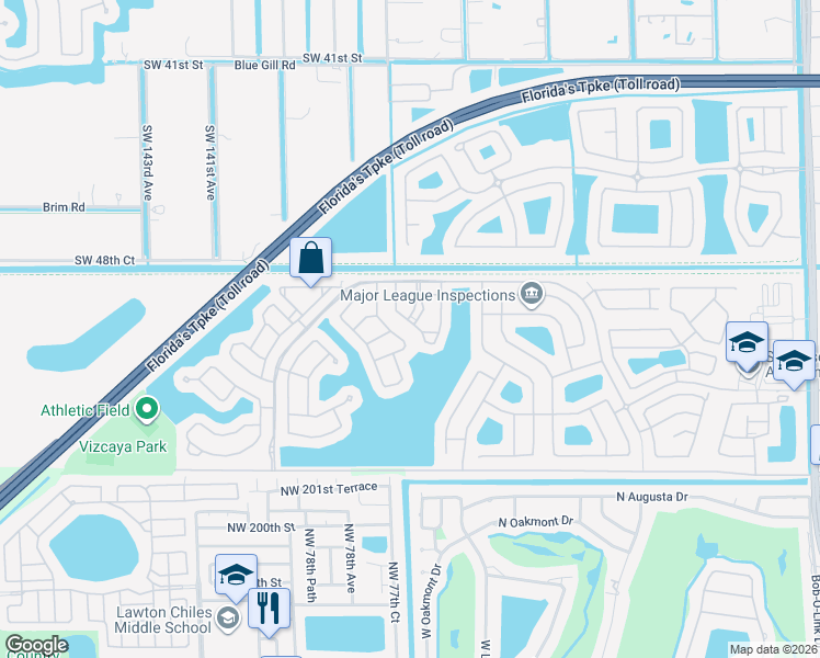 map of restaurants, bars, coffee shops, grocery stores, and more near 5036 Southwest 136th Avenue in Miramar