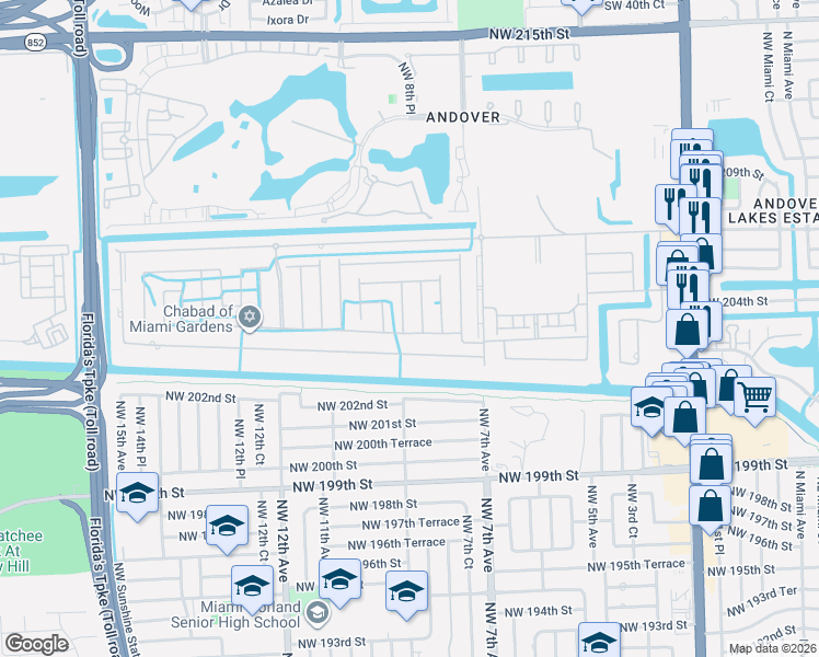 map of restaurants, bars, coffee shops, grocery stores, and more near 20407 Northwest 9th Avenue in Miami Gardens