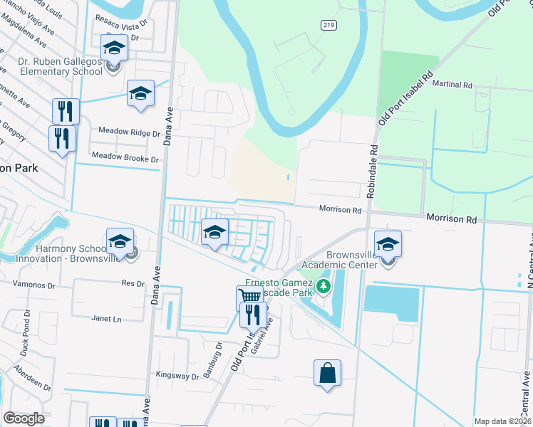 map of restaurants, bars, coffee shops, grocery stores, and more near 11 Sundance Lane in Brownsville