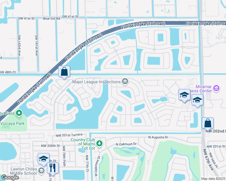 map of restaurants, bars, coffee shops, grocery stores, and more near 5049 Southwest 134th Avenue in Miramar