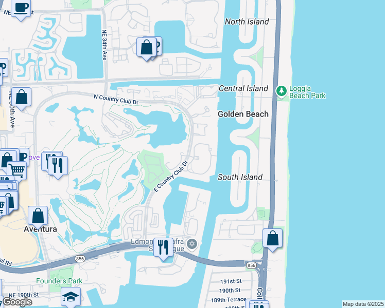 map of restaurants, bars, coffee shops, grocery stores, and more near 20105 Porto Vita Way in Aventura