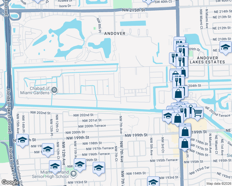 map of restaurants, bars, coffee shops, grocery stores, and more near in Miami Gardens