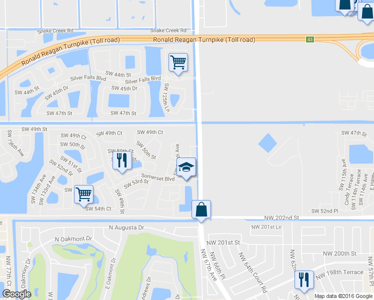 map of restaurants, bars, coffee shops, grocery stores, and more near 123 Southwest 124th Avenue in Miramar