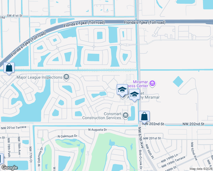 map of restaurants, bars, coffee shops, grocery stores, and more near 5071 Southwest 128th Avenue in Miramar
