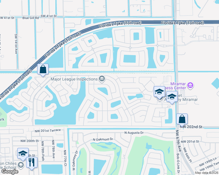 map of restaurants, bars, coffee shops, grocery stores, and more near 5017 Southwest 131st Avenue in Miramar