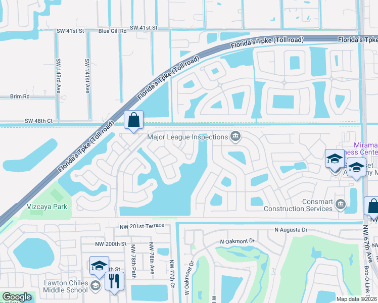 map of restaurants, bars, coffee shops, grocery stores, and more near 5019 Southwest 135th Avenue in Miramar