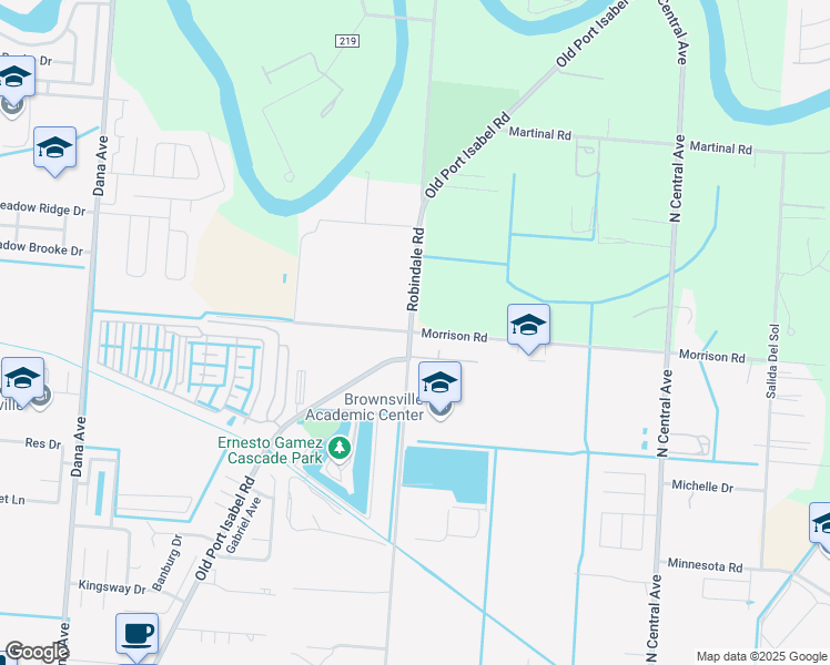 map of restaurants, bars, coffee shops, grocery stores, and more near 4350 Morrison Road in Brownsville