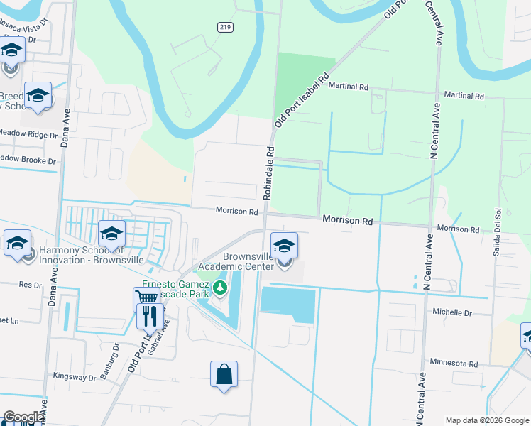 map of restaurants, bars, coffee shops, grocery stores, and more near 3901 Old Port Isabel Road in Brownsville
