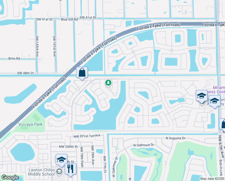 map of restaurants, bars, coffee shops, grocery stores, and more near 5036 Southwest 136th Avenue in Miramar