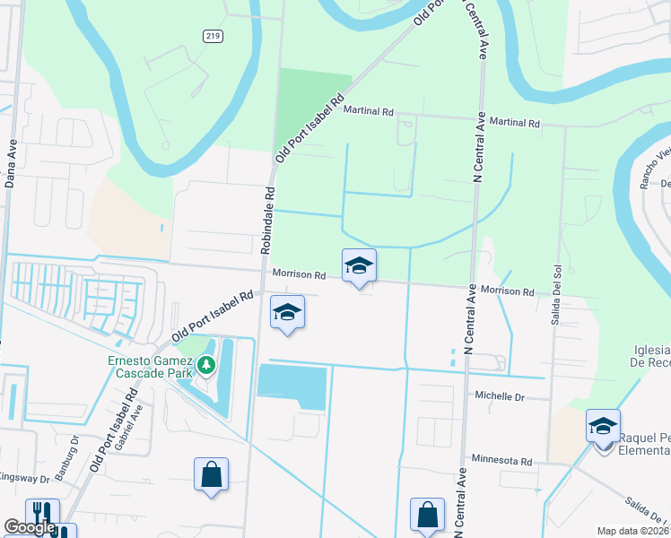 map of restaurants, bars, coffee shops, grocery stores, and more near 4217 Morrison Road in Brownsville