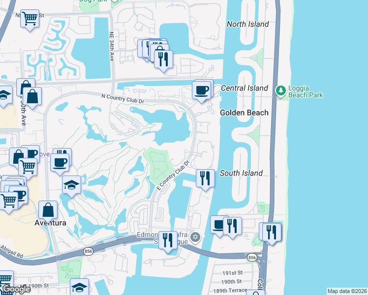 map of restaurants, bars, coffee shops, grocery stores, and more near in Aventura