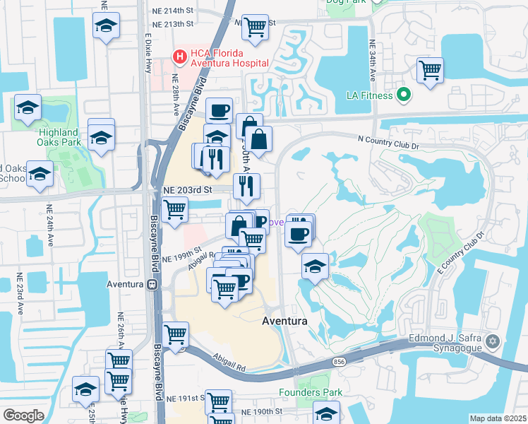 map of restaurants, bars, coffee shops, grocery stores, and more near in Aventura