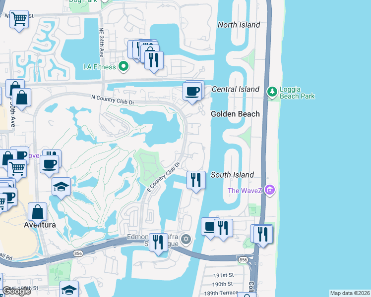 map of restaurants, bars, coffee shops, grocery stores, and more near in Aventura