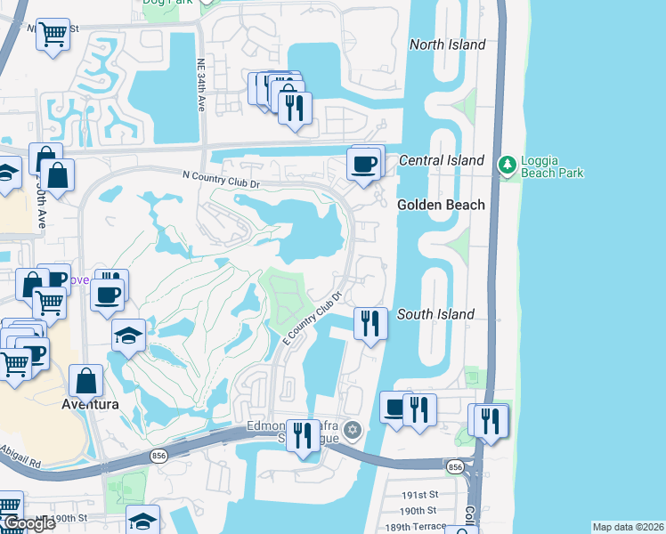 map of restaurants, bars, coffee shops, grocery stores, and more near in Aventura