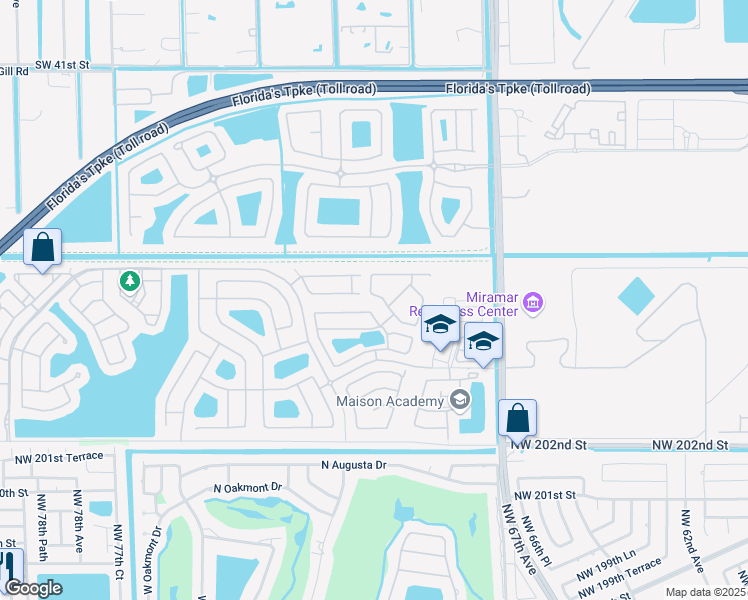 map of restaurants, bars, coffee shops, grocery stores, and more near 12790 Southwest 50th Street in Miramar