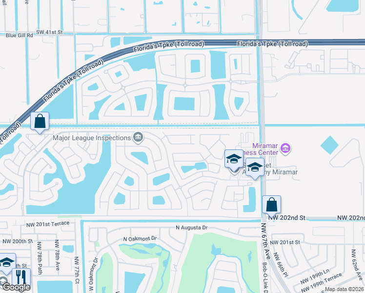 map of restaurants, bars, coffee shops, grocery stores, and more near 12886 Southwest 50th Street in Miramar