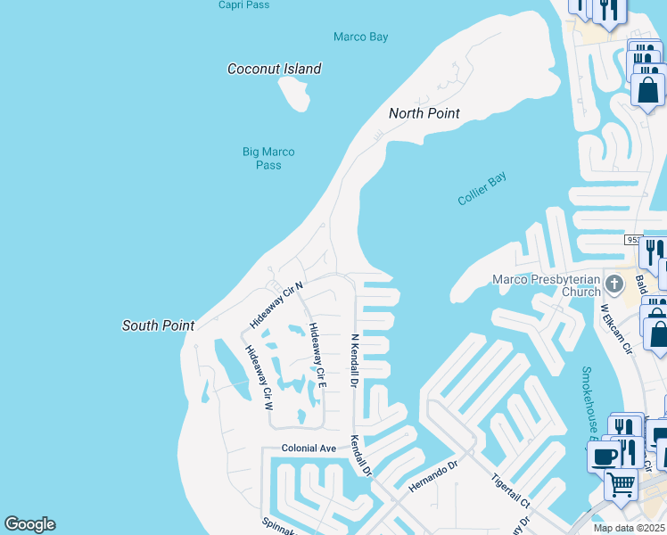 map of restaurants, bars, coffee shops, grocery stores, and more near 396 Raymond Court in Marco Island