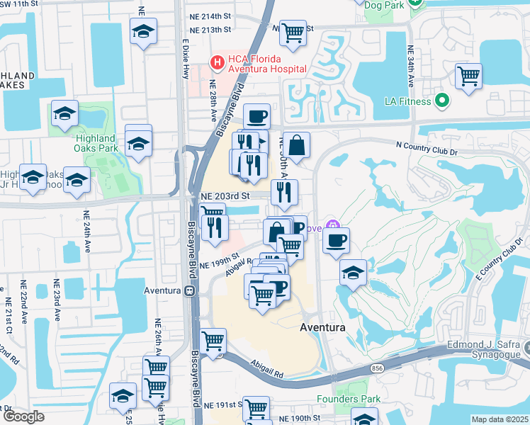 map of restaurants, bars, coffee shops, grocery stores, and more near in Aventura