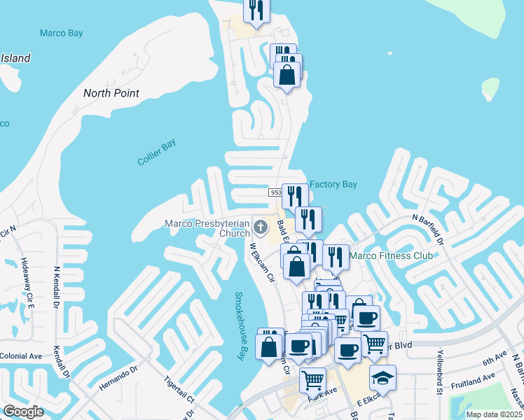 map of restaurants, bars, coffee shops, grocery stores, and more near 828 Giralda Court in Marco Island