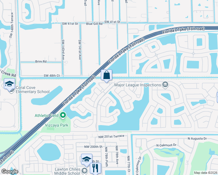 map of restaurants, bars, coffee shops, grocery stores, and more near 4913 Southwest 140th Terrace in Miramar