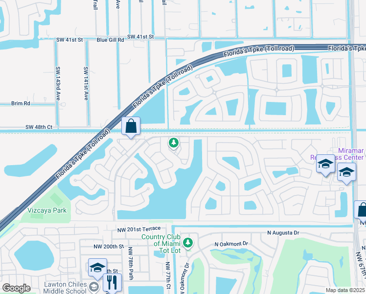 map of restaurants, bars, coffee shops, grocery stores, and more near 13555 Southwest 49th Court in Miramar