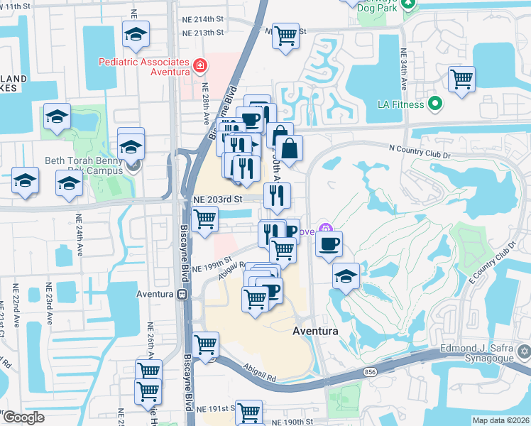 map of restaurants, bars, coffee shops, grocery stores, and more near in Aventura